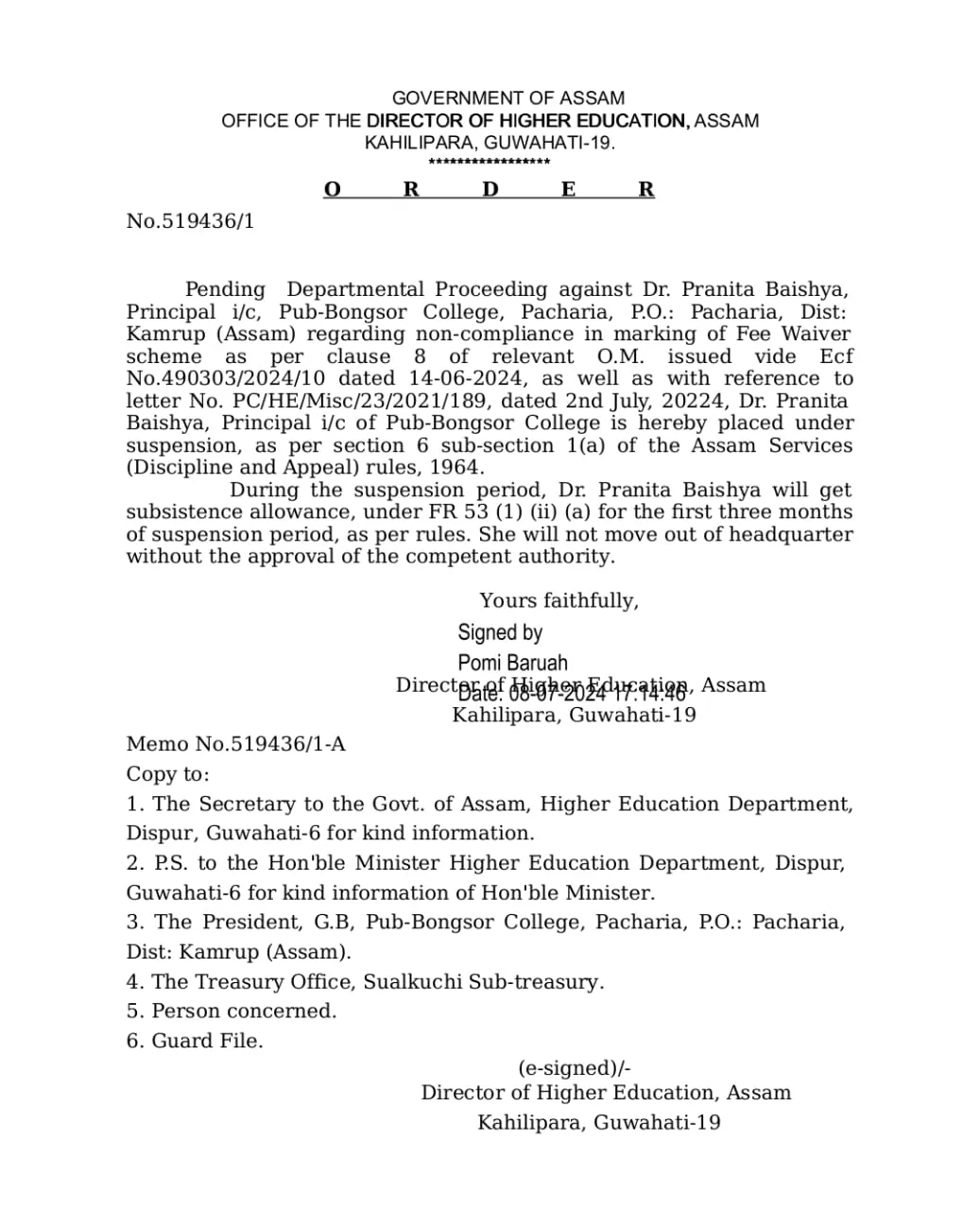 Official order  